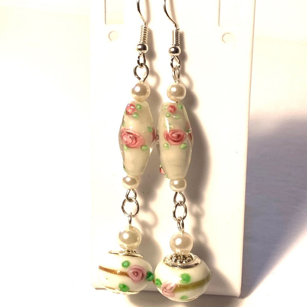 Flowered White Drop earrings